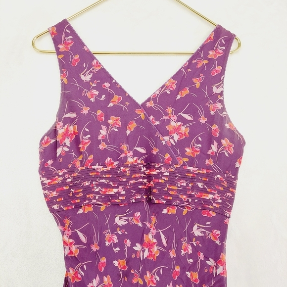 Jaclyn Smith Silk Purple Floral V-Neck Zipper Sleeveless Dress P523 - Picture 2 of 8